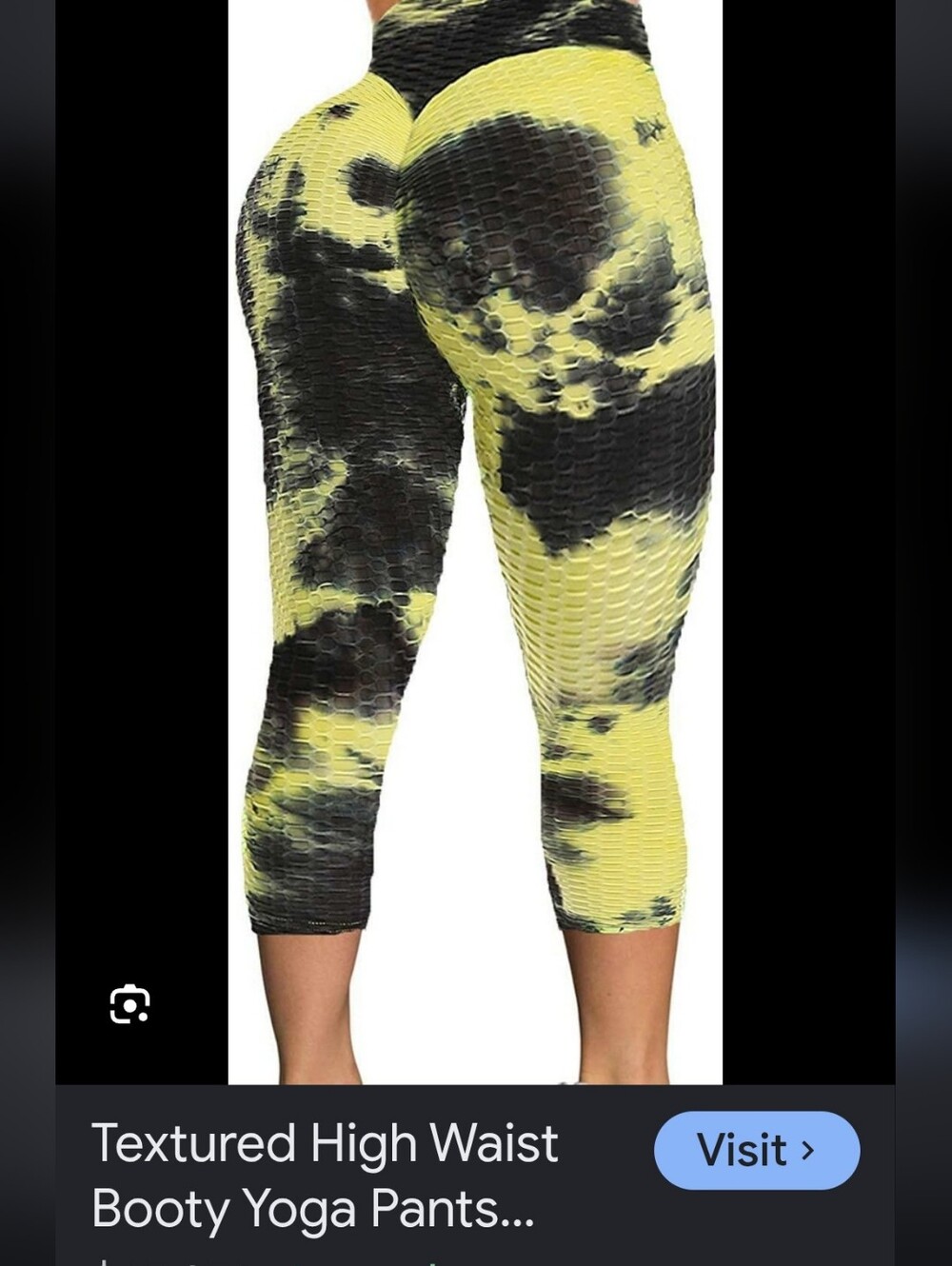 Booty Yoga Tecture Pant Green Black Cheeky Bun Butt Size LARGE Crinkled Material